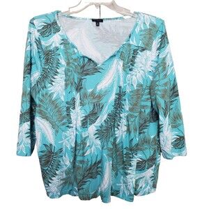 Talbots Pleated Palm Frond Cotton/Modal Split Neck Tunic Size XL
